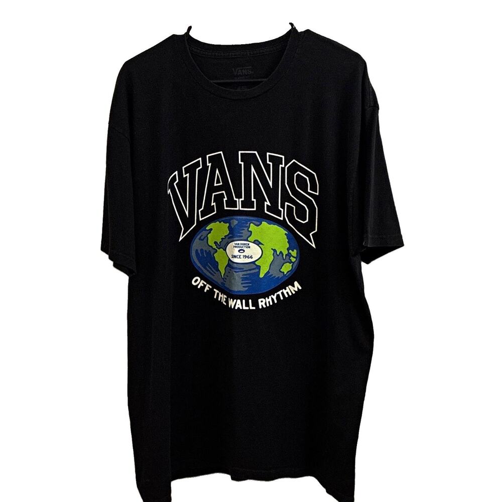 VANS Men's XL Black Off The Wall Rhythm Record Globe Skate Graphic T-Shirt Tee